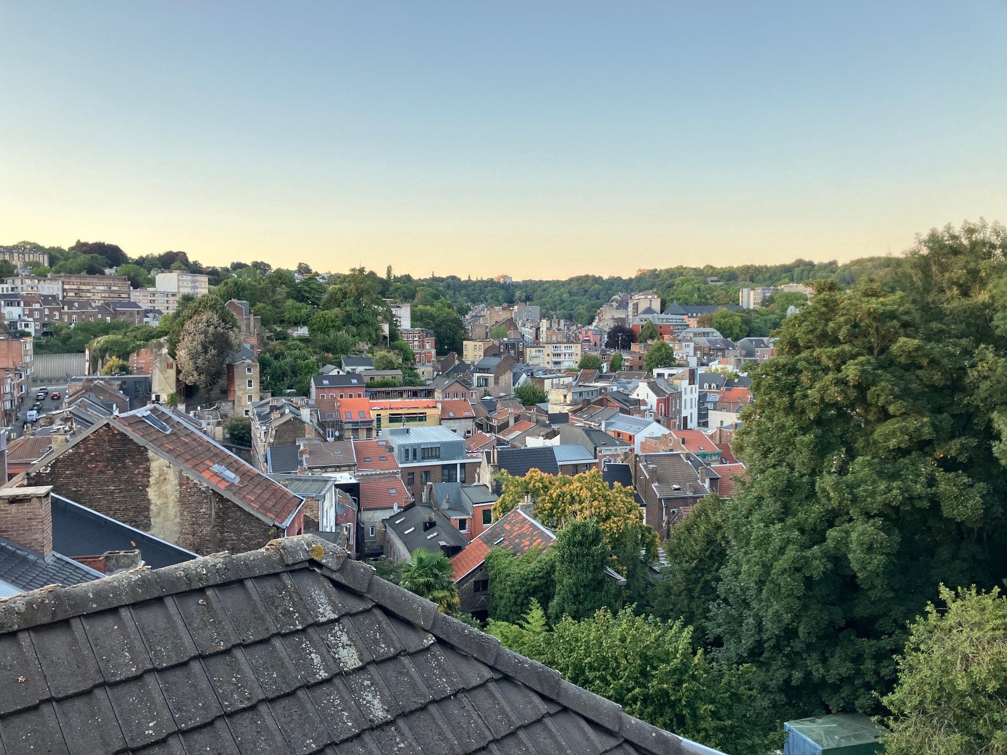 Window view of the houses in Liège