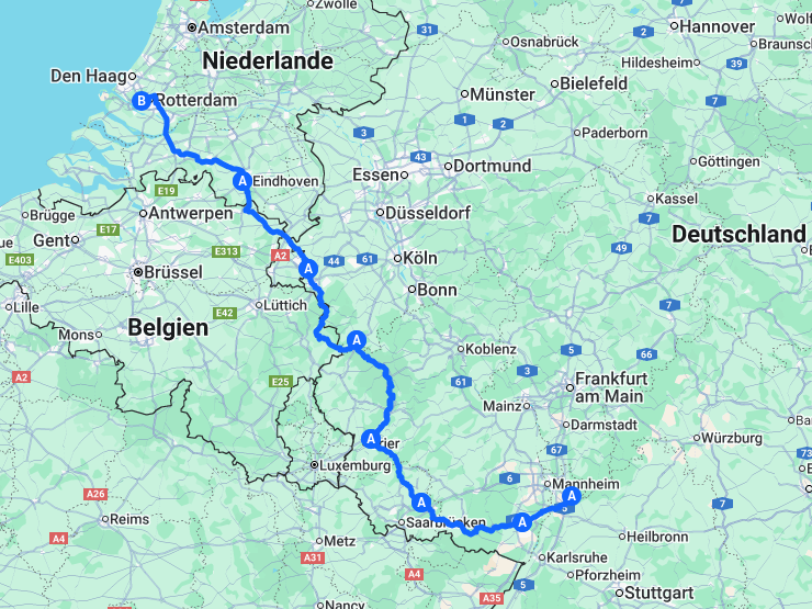Route from Heidelberg to Schiedam