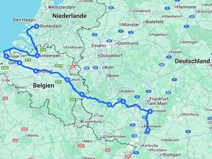 Route from Schiedam to Heidelberg